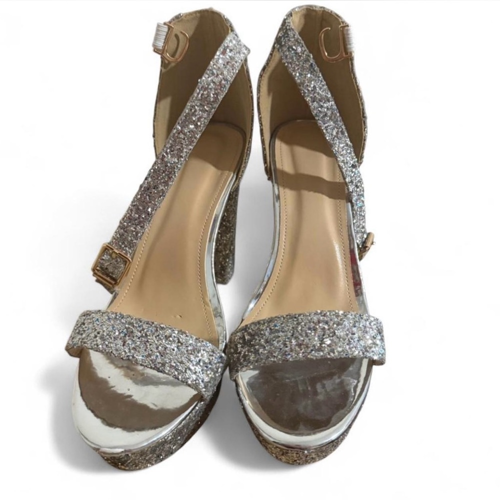 Glitter Silver Platform Heels - image 4